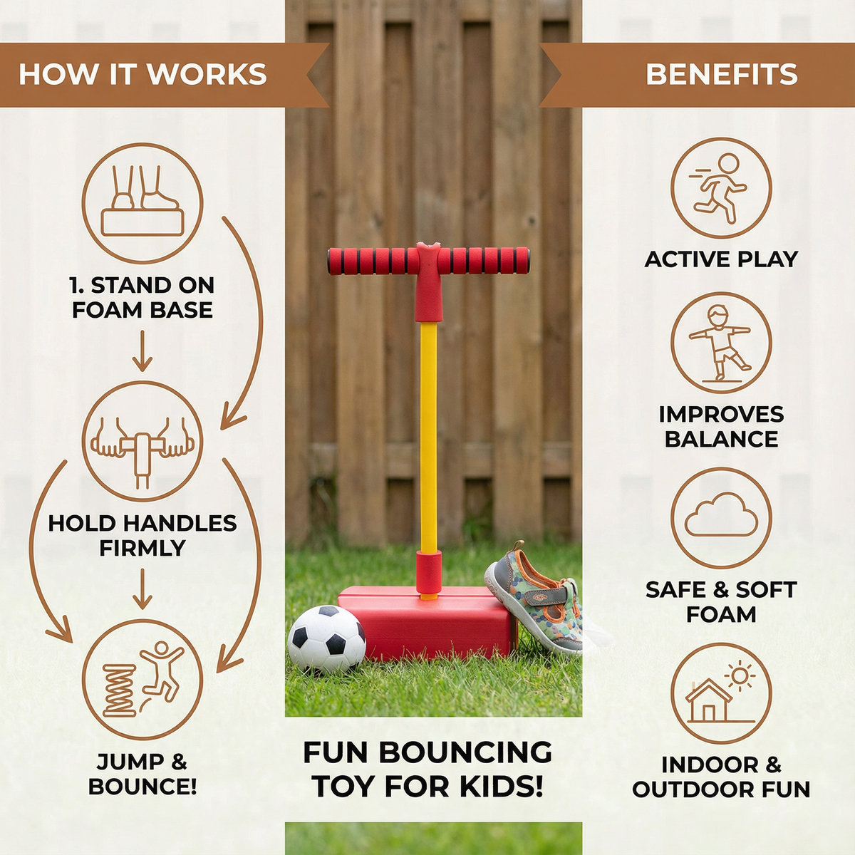 Soft Foam Hopper for Kids with Cushioned Handle and Grippy Footpad in Five Colors