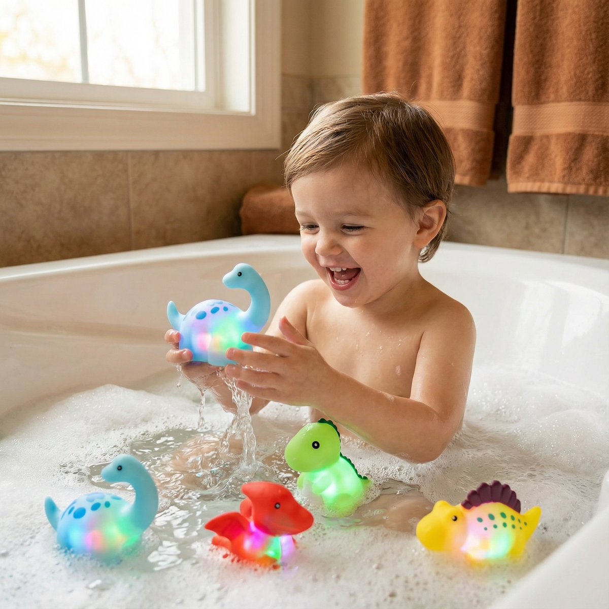 Light Up Dinosaur Bath Toy with Color Changing LED for Kids