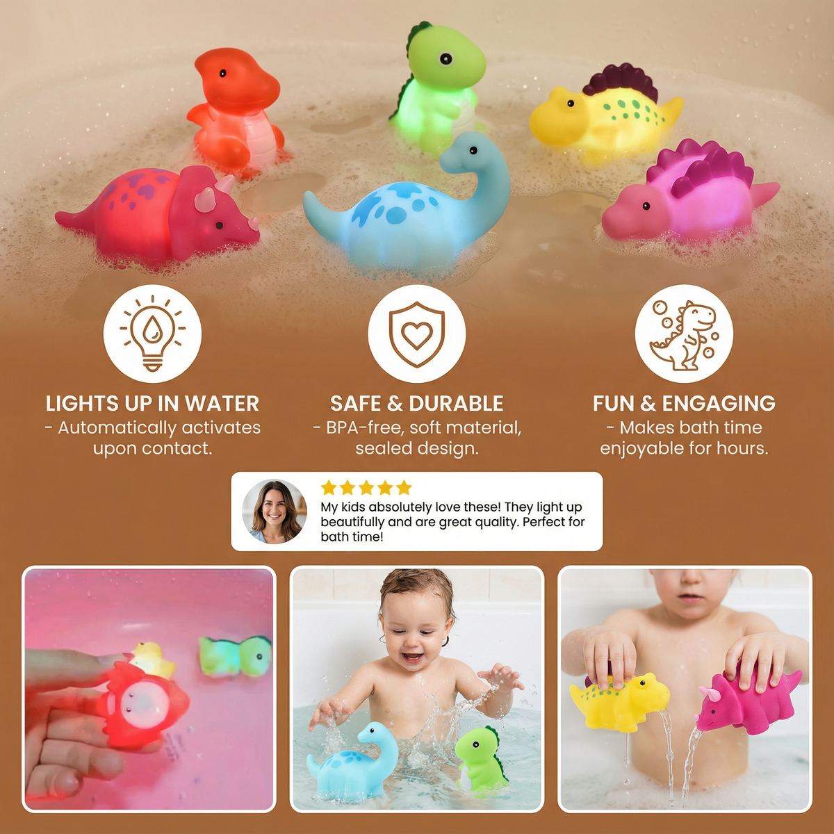 Light Up Dinosaur Bath Toy with Color Changing LED for Kids