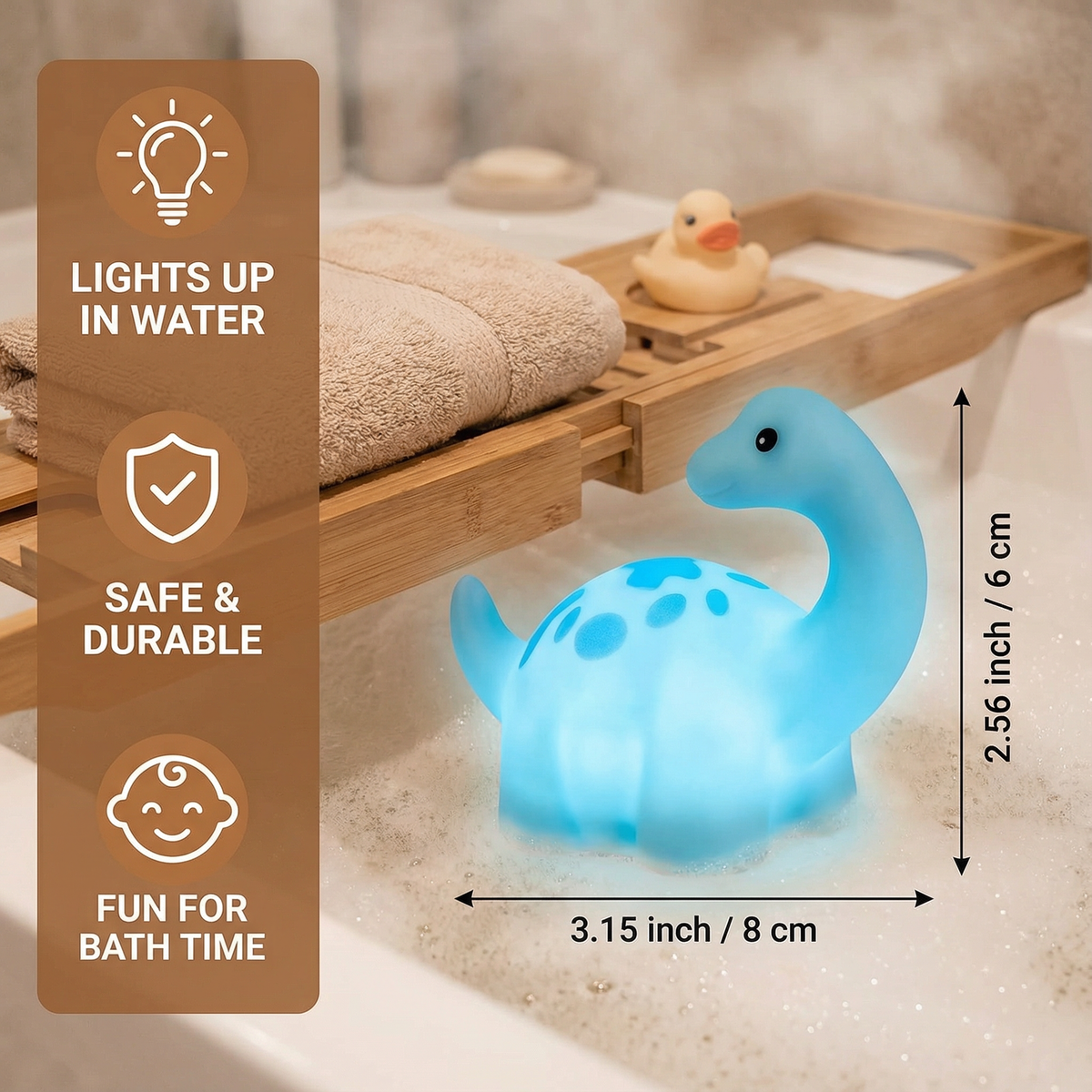 Light Up Dinosaur Bath Toy with Color Changing LED for Kids
