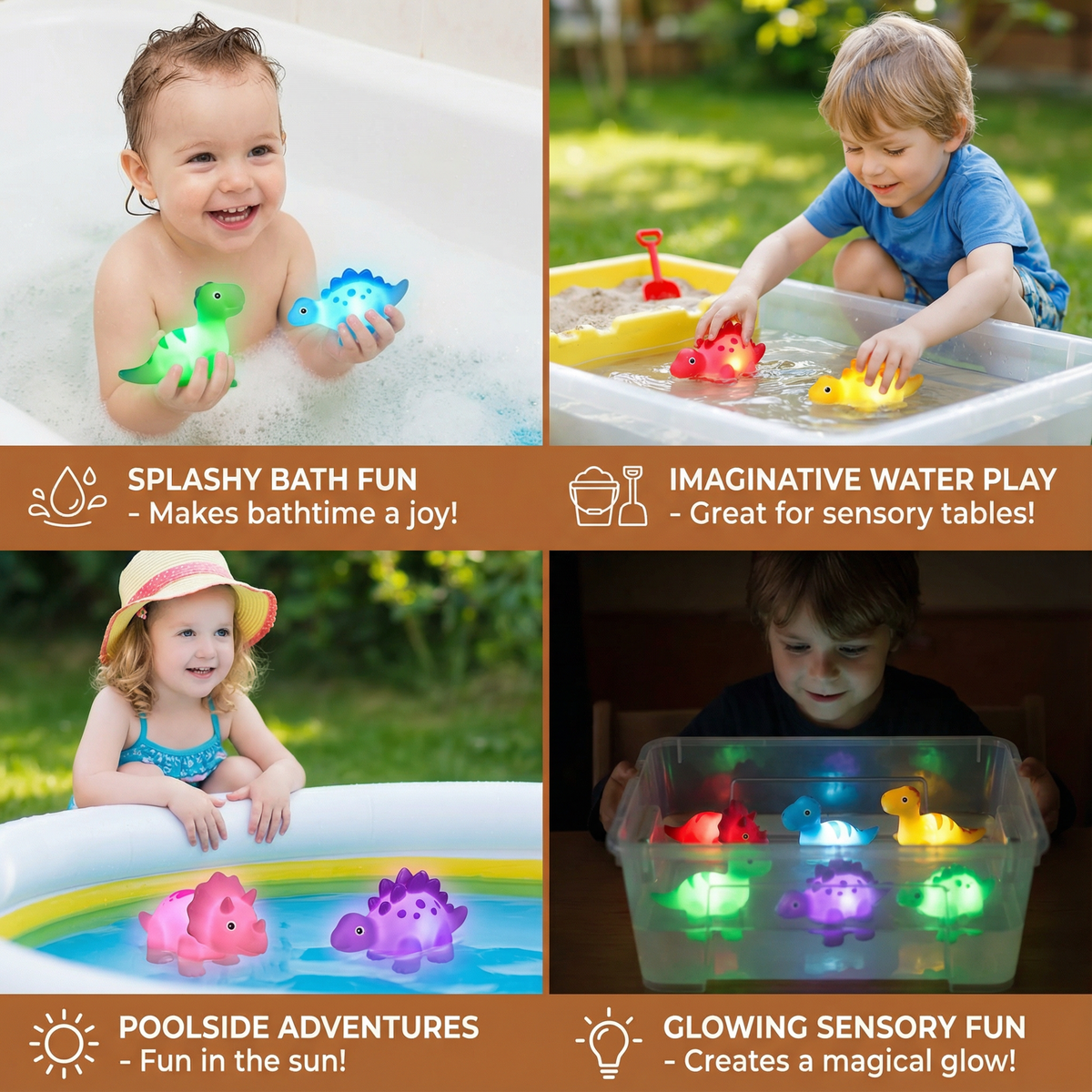 Light Up Dinosaur Bath Toy with Color Changing LED for Kids