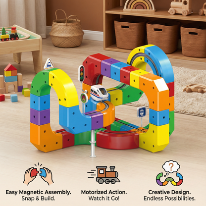 Snap Together Train Track Set with 81 Bright Pieces for Endless Layout Changes