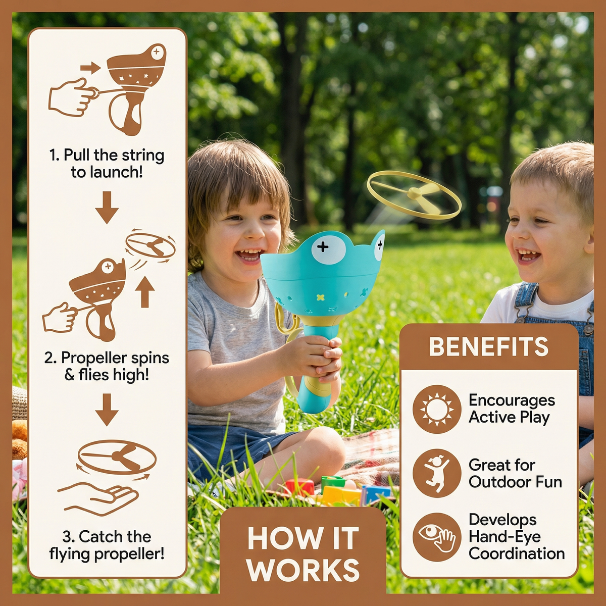 Frog Launcher Flying Propeller Toy with 6 Spinning Propellers for Garden Play