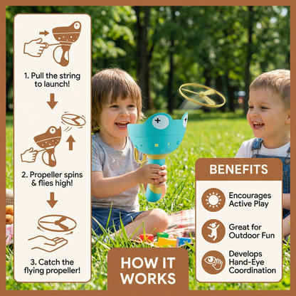 Frog Launcher Flying Propeller Toy with 6 Spinning Propellers for Garden Play