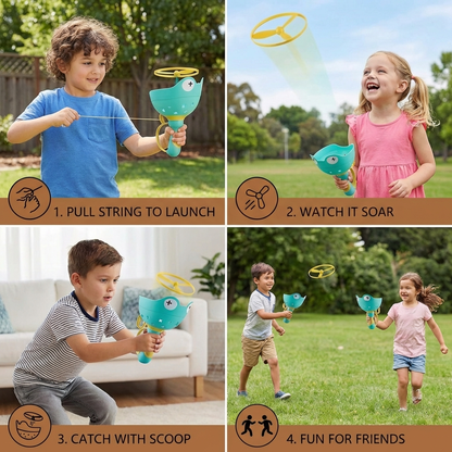 Frog Launcher Flying Propeller Toy with 6 Spinning Propellers for Garden Play