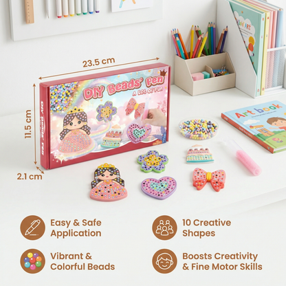 Kids Bead Painting DIY Craft Kit with Guided Designs in Five or Ten Design Sets