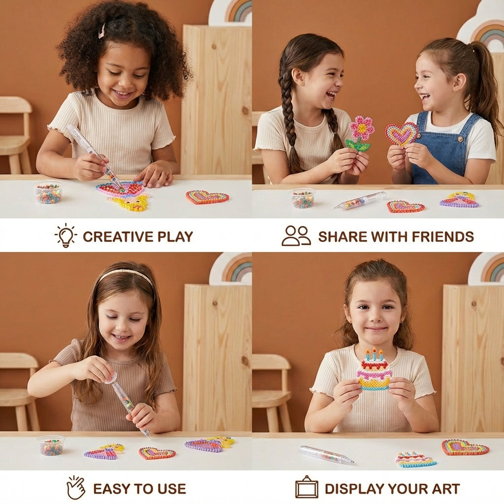Kids Bead Painting DIY Craft Kit with Guided Designs in Five or Ten Design Sets