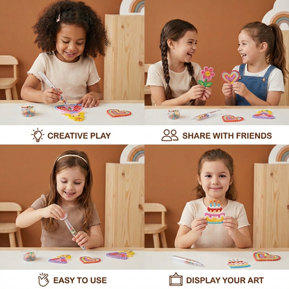 Kids Bead Painting DIY Craft Kit with Guided Designs in Five or Ten Design Sets