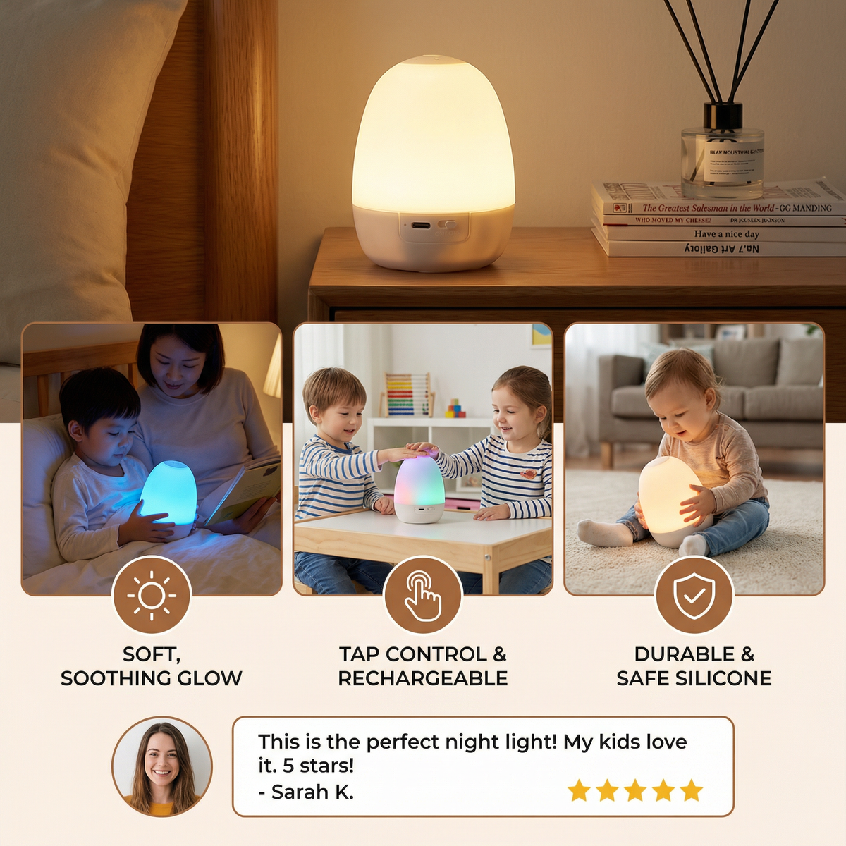 Silicone Egg Night Light with Touch Dimming Control