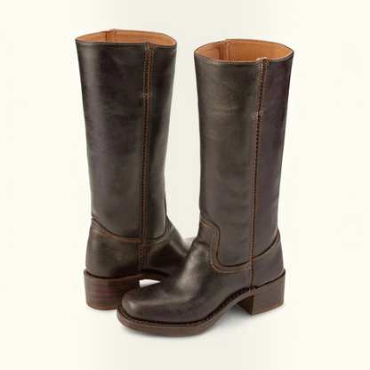 Mid Calf Boots with Block Heel and Closed Toe, Pull On Entry