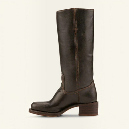 Mid Calf Boots with Block Heel and Closed Toe, Pull On Entry