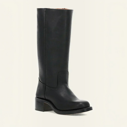 Mid Calf Boots with Block Heel and Closed Toe, Pull On Entry