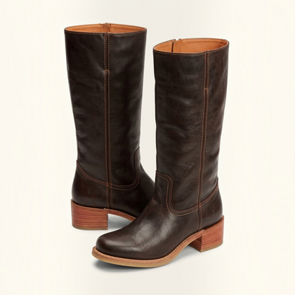 Mid Calf Boots with Block Heel and Closed Toe, Pull On Entry