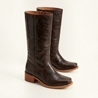 Mid Calf Boots with Block Heel and Closed Toe, Pull On Entry
