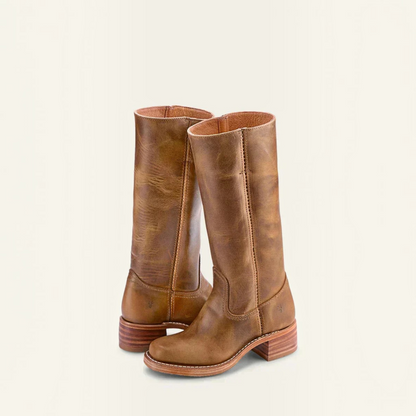Mid Calf Boots with Block Heel and Closed Toe, Pull On Entry