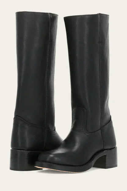Fashionable women's mid-calf boots, featuring a sturdy block heel for comfort & style.