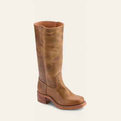 Mid Calf Boots with Block Heel and Closed Toe, Pull On Entry