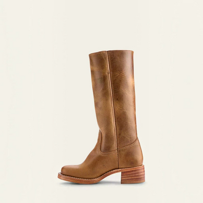 Mid Calf Boots with Block Heel and Closed Toe, Pull On Entry