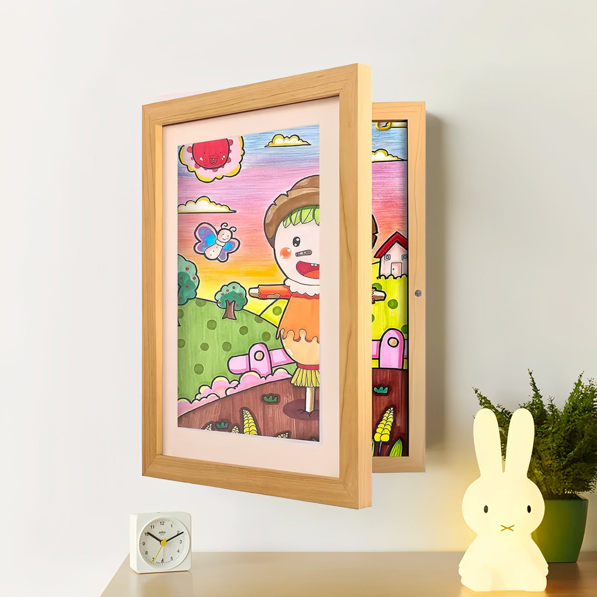Artwork Display Frame with Magnetic Latch and 150-Sheet Storage Compartment