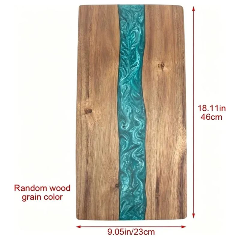 Wood Cutting Board with Turquoise Epoxy Resin Wave Inlay and Natural Grain