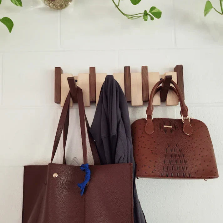 Wooden Piano Coat Rack - HarmonyCoat-Walnut Wood-4 hooks-Nora Luxe